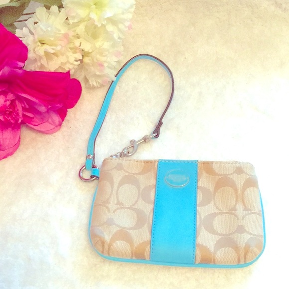 Coach Tan & Blue Wristlet - Picture 3 of 6